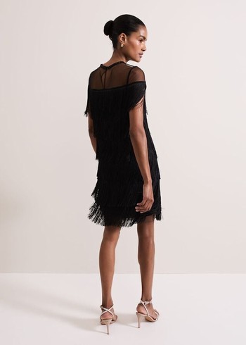 Phase Eight Viola Fringe Dress Black Canada | MUKQLT-370